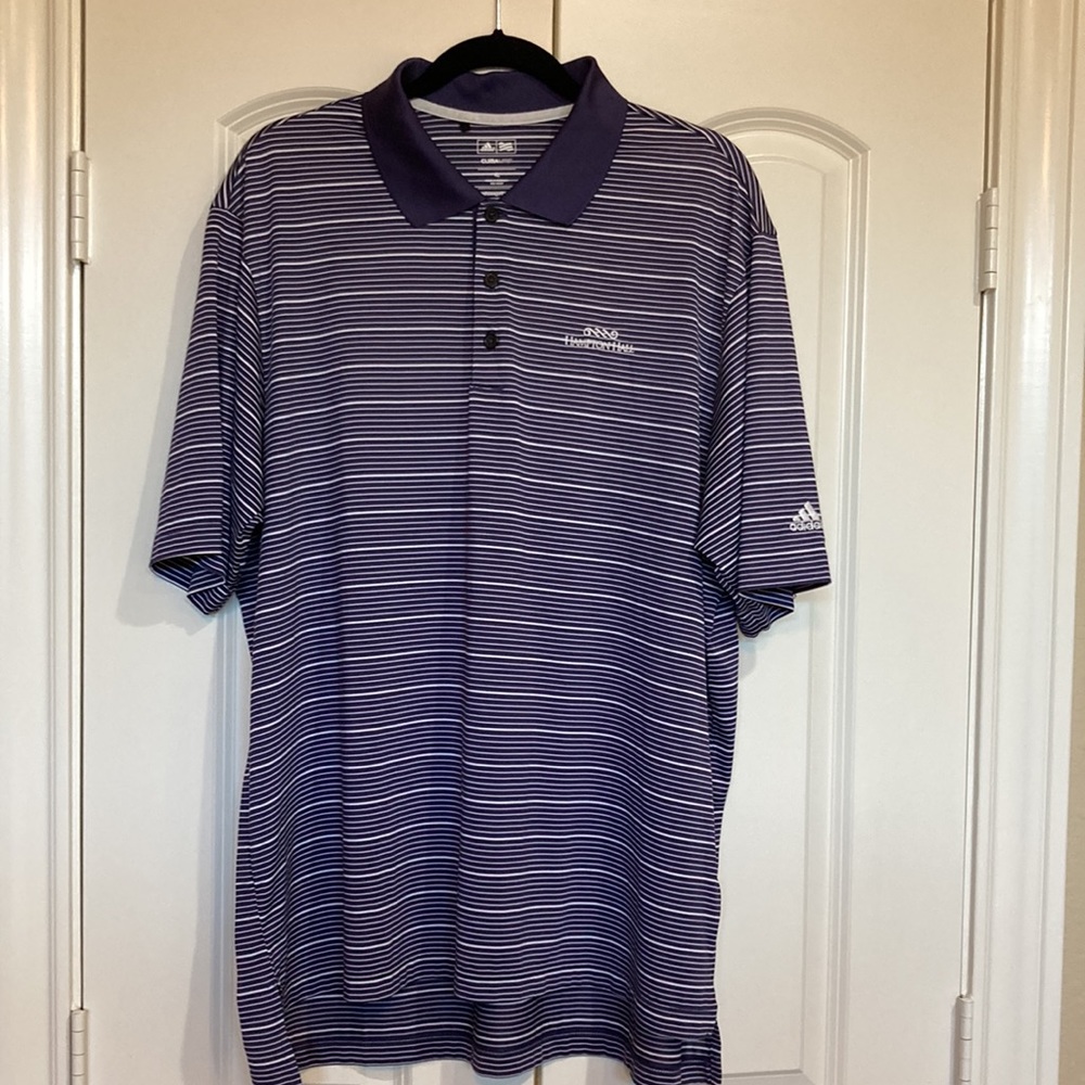 ⬇️PRICE DROP⬇️ Adidas Climalite Golf shirt-navy & white stripe-Hampton Hall logo
